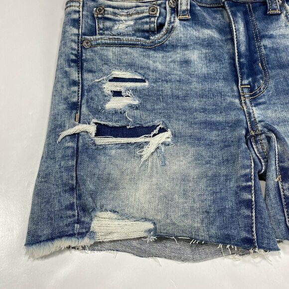 American Eagle Midi Shorts 2 Next Level Stretch Denim Blue Jean Distressed - Picture 8 of 10